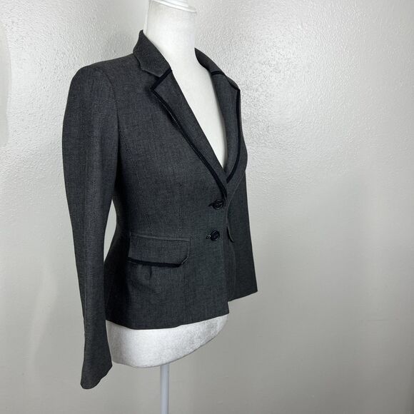 Halogen Blazer Women 0 Petite Black White Button Up Career Jacket Shoulder Pads - Picture 4 of 14